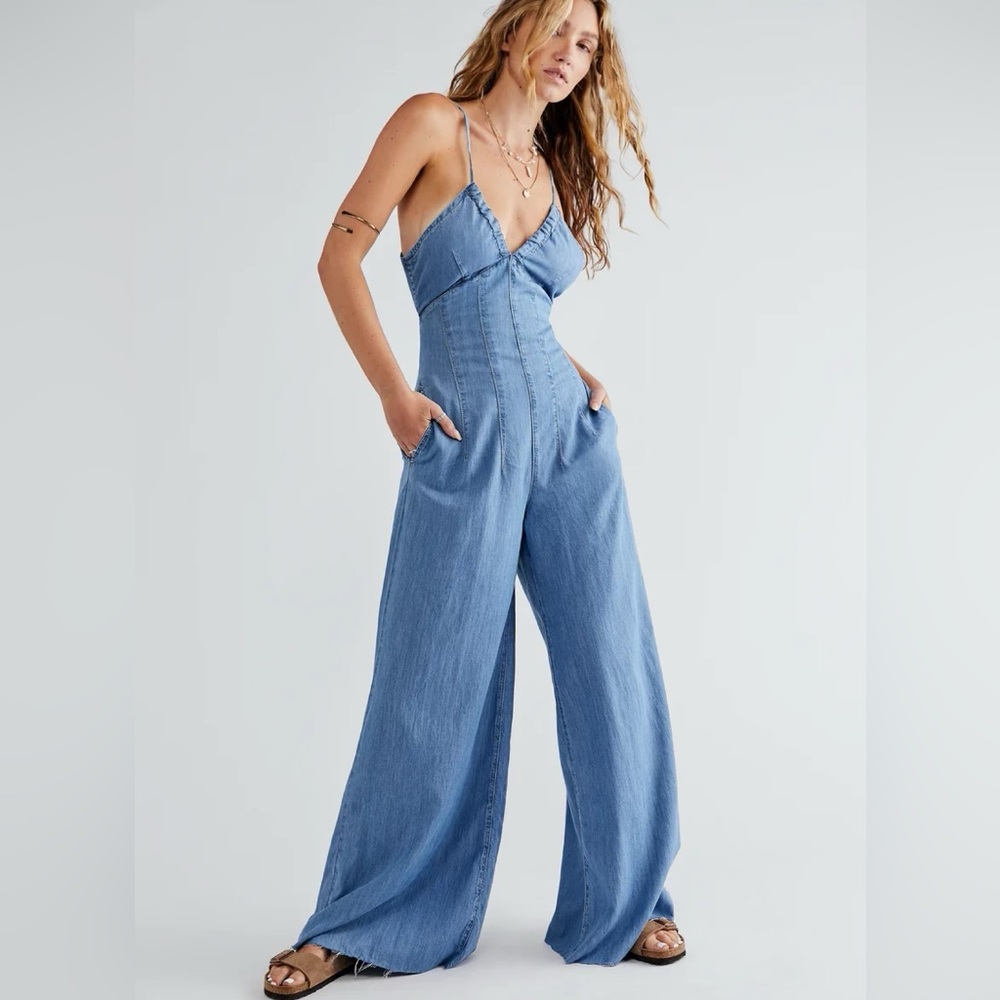 Free People - Denim Wide Leg Romper